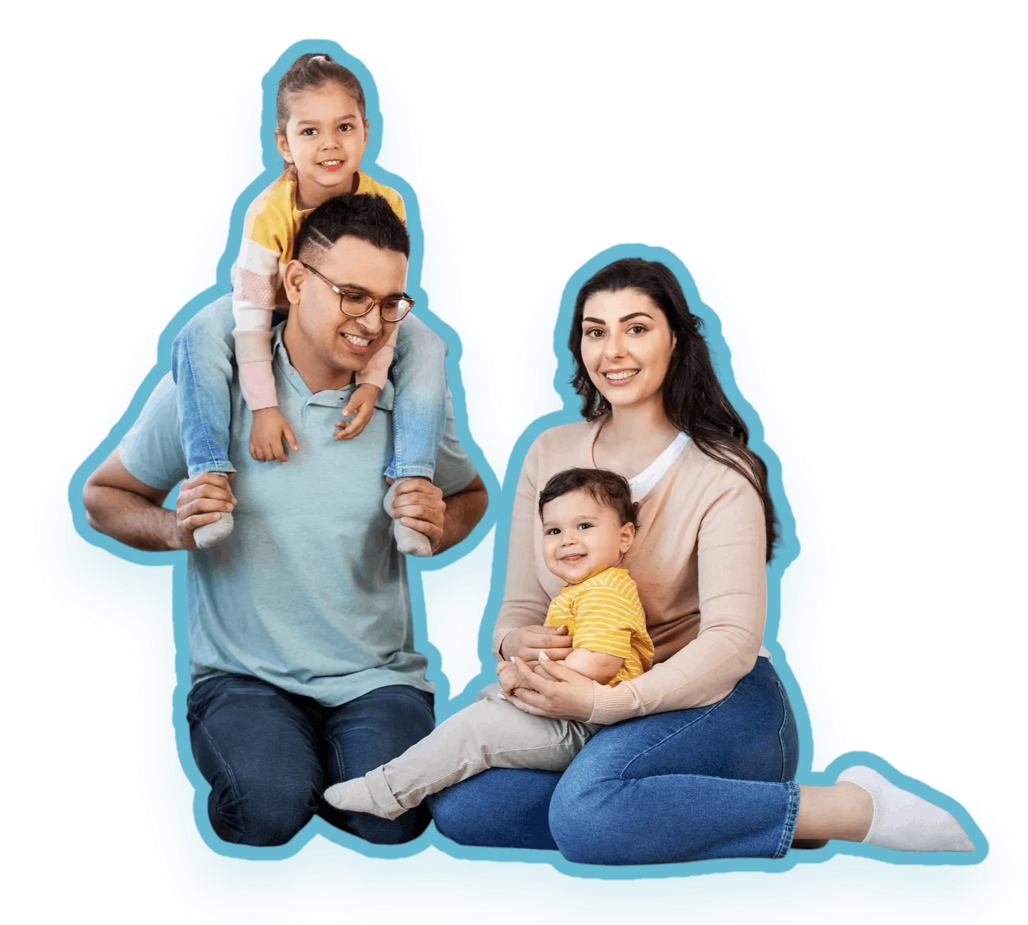 A family standing close together outdoors
